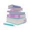 3d Stack Books and Pencil Cartoon Style. Vector