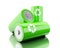 3d Stack of green batteries with recycling symbol .