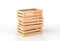 3D Stack of wooden boxes angle view. Pile blank rectangular crates, timber plank containers, tray or pallets for storage