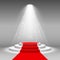 3D Stage podium illuminated scene spotlight party, award ceremony with red carpet. Vector Illustration