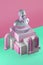 3d still life with bust statue and architectural forms on pink and green