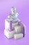 3d still life with bust statue and simple cubic architectural forms on purple background