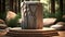 3D stone podium on soft wood background for outdoor.