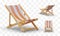 3D striped chair for relaxation. Furniture for pool. Wooden folding chair for summer leisure