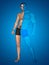 3D strong young male man bodybuilder vs underweight thin on blue background