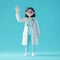 3D style cute cartoon character of a welcoming female doctor waving