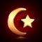 3D stylized Moon and Star Muslim icon. Golden icon. Isolated symbol illustration on dark background