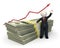 3d succesful business man - pack of money - graph