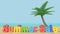 3d summer sale letter colorful on beach and coconut tree 3d render cartoon style