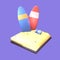 3D summer surfing board icon rendered isolated on the purple background