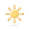 3D sun weather icon. Mobile element sunny travel summer logo. Sunscreen cream symbol spf button yellow rays glowing