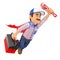 3D Super Plumber flying with toolbox and pipe wrench