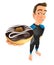 3d surfer standing and holding donut