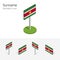 3D Suriname flag, vector set of isometric flat icons