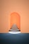 3d surreal render. Abstract arch tunnel peach fuzz color vertical background.