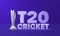 3D T20 Cricket Font With Silver Trophy Cup On Blue