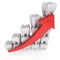 3d teeth bar graph with red arrow