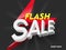 3D text of Flash Sale with lighting bolt on grey rays background.