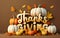 3D Text Thanksgiving illustration background for greeting card,with 3D realistic pumpkins, floating maple leaves.