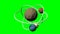 3d textured planet model with three orbits and three satellite moons. Fantasy science animation on green screen. Green