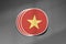3D three flag stickers of Vietnam on dark gritty background.