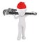 3d toon in Santa hat carrying large wrench