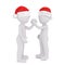 3d toons in Santa hat clasping hands in friendship