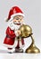 3D Toy Of Santa Claus Fixing A Broken Sleigh Bell On A White Background. Generative AI