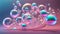 3d transparent soap bubbles of different sizes, abstract background, Calming Rhythms, pastel shades of pink, blue, green colors