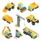 3d transport for construction industry. Vector isometric cars isolate