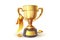 3D Trophy cup with confetti. Gold winner prize. Champion reward. First place