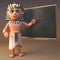 3d Tutankhamun Cleopatra Egyptian cartoon character teaching at a blackboard, 3d illustration