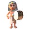 3d Tutankhamun pharaoh character playing a gold bass drum, 3d illustration