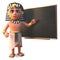 3d Tutankhamun pharaoh Egyptian character teaching at the blackboard, 3d illustration