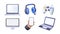 3D UI Icons. Computer devices 3d render vector icon. Computer, laptop, smartphone, headphones, game console, joystick