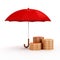 3d umbrella and gold coins, financial savings concept