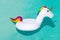 3d unicorn shape rainbow hair inflatable swimming pool ring, tube, float. Summer vacation holiday rubber object, traveling, beach
