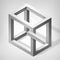 3D unreal cube shape. Illusion abstract forms. Nonexistent figure. Vector fantastic construction