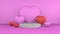 3d valentine hearts podium background. Festive pink podium for a product and gift on Valentine's Day holiday or wedding.