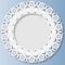 3D Vector bas-relief frame, vignette with ornaments, decorative plate, festive pattern, white pattern