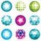 3d vector digital spherical objects made using different geometric facets. Polygonal orbs, low poly shapes collection for use in