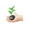 3d vector illustration with a green seedling in hand, symbolizing protection on a white background