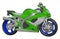 3D vector illustration of a grey blue and green motorcycle