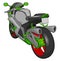 3D vector illustration of a grey red and green motorcycle