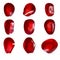 3D Vector realistic collection pomegranate seeds close-up isolated on white background. Set ruby red pomegranate seed.