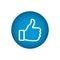 3d vector thumbs up round blue cartoon bubble emoticon for social media chat, comment reactions, icon template like emoji