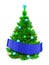 3d vibrant Christmas tree with blue ribbon