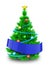 3d vibrant Christmas tree with blue ribbon
