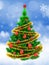3d vibrant Christmas tree over snow