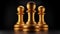 3d visualization Gold queen chess, standing against black background